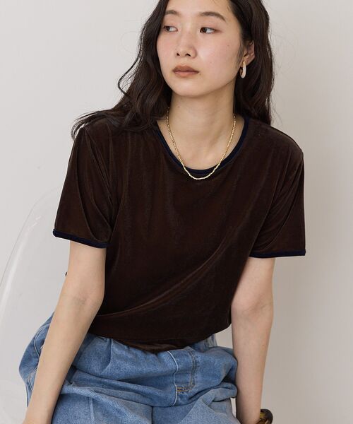 AMERICAN HOLIC(アメリカンホリック)の「シアーベロア配色プルオーバー(Tシャツ/カットソー・レディース・アイボリー/ネイビー/ブラウン・M/L)」の5枚目の写真