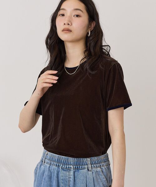 AMERICAN HOLIC(アメリカンホリック)の「シアーベロア配色プルオーバー(Tシャツ/カットソー・レディース・アイボリー/ネイビー/ブラウン・M/L)」の6枚目の写真