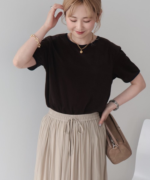 AMERICAN HOLIC(アメリカンホリック)の「シアーベロア配色プルオーバー(Tシャツ/カットソー・レディース・アイボリー/ネイビー/ブラウン・M/L)」の1枚目の写真