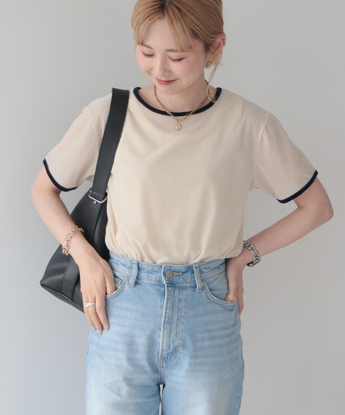 AMERICAN HOLIC(アメリカンホリック)の「シアーベロア配色プルオーバー(Tシャツ/カットソー・レディース・アイボリー/ネイビー/ブラウン・M/L)」の2枚目の写真
