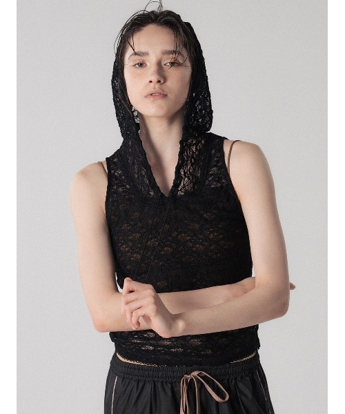 ELCHELE(エルチェレ)の「LACE HOODIE NS TOP(Tシャツ/カットソー・レディース・ブラック/ホワイト/オレンジ・FREE)」の12枚目の写真
