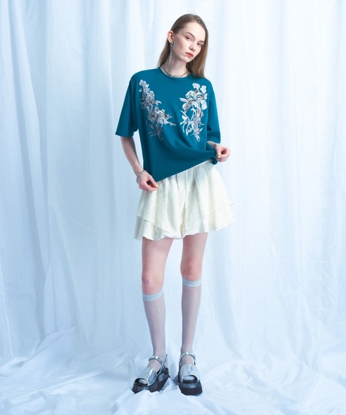 HARE(ハレ)の「フラワーシシュウTシャツ(HARE)(Tシャツ/カットソー・レディース・ネイビー/ブラック/ホワイト/ブルーグリーン/カーキ・FREE)」の14枚目の写真