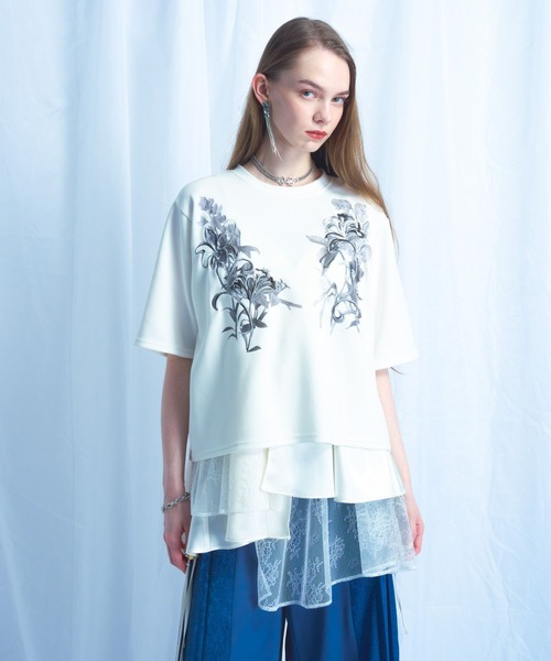 HARE(ハレ)の「フラワーシシュウTシャツ(HARE)(Tシャツ/カットソー・レディース・ネイビー/ブラック/ホワイト/ブルーグリーン/カーキ・FREE)」の22枚目の写真