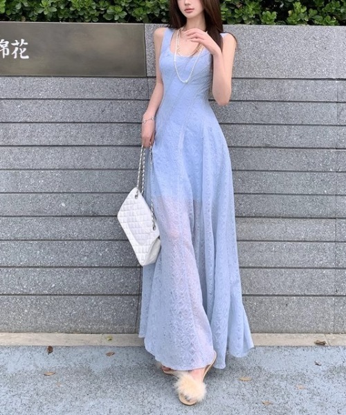 LUCPY(ラクピー)の「ジャガードマーメイドキャミワンピース(ワンピース・レディース・ライトブルー・X-LARGE/LARGE/MEDIUM/SMALL)」の1枚目の写真