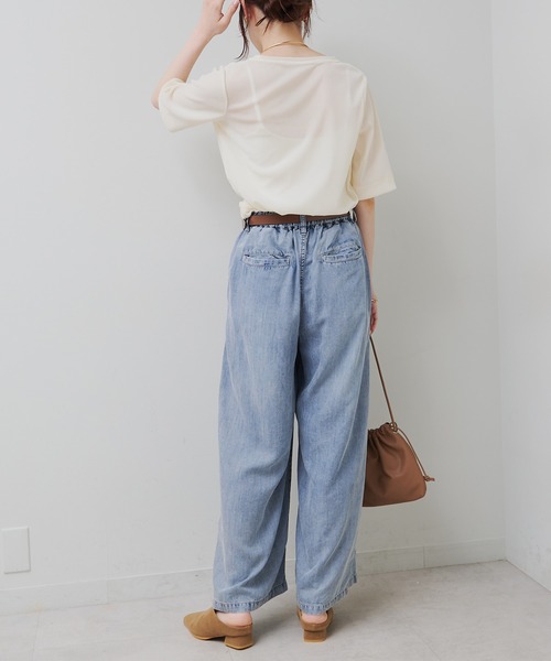 PUAL CE CIN(ピュアルセシン)の「シアーベロアハーフスリーブT(Tシャツ/カットソー・レディース・ネイビー/アイボリー/ベージュ・FREE)」の9枚目の写真