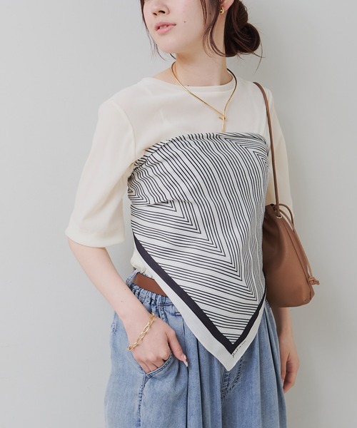 PUAL CE CIN(ピュアルセシン)の「シアーベロアハーフスリーブT(Tシャツ/カットソー・レディース・ネイビー/アイボリー/ベージュ・FREE)」の10枚目の写真