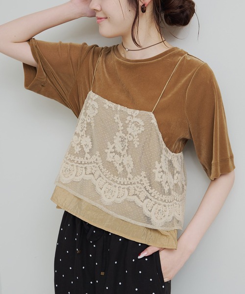 PUAL CE CIN(ピュアルセシン)の「シアーベロアハーフスリーブT(Tシャツ/カットソー・レディース・ネイビー/アイボリー/ベージュ・FREE)」の20枚目の写真