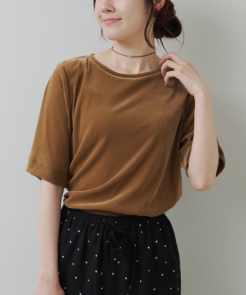 PUAL CE CIN(ピュアルセシン)の「シアーベロアハーフスリーブT(Tシャツ/カットソー・レディース・ネイビー/アイボリー/ベージュ・FREE)」の14枚目の写真