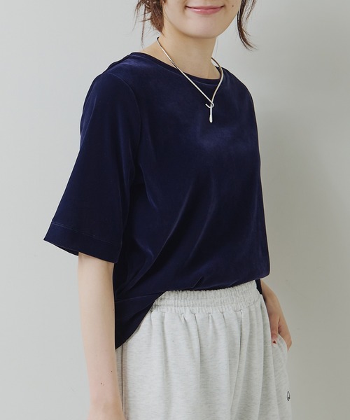 PUAL CE CIN(ピュアルセシン)の「シアーベロアハーフスリーブT(Tシャツ/カットソー・レディース・ネイビー/アイボリー/ベージュ・FREE)」の21枚目の写真