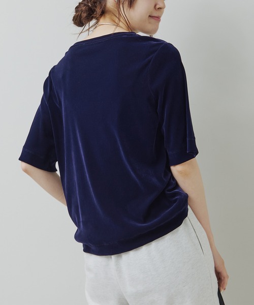 PUAL CE CIN(ピュアルセシン)の「シアーベロアハーフスリーブT(Tシャツ/カットソー・レディース・ネイビー/アイボリー/ベージュ・FREE)」の22枚目の写真
