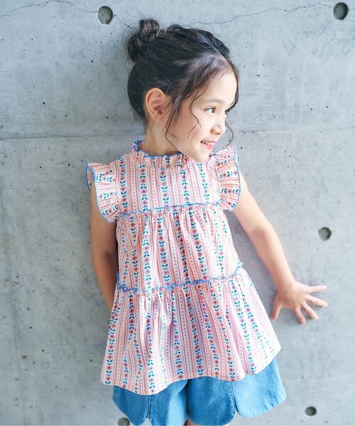 apolina ピンク フリル ノースリーブ チュニック5-7y セール】【リンク】ノースリーブティアードフリルチュニック