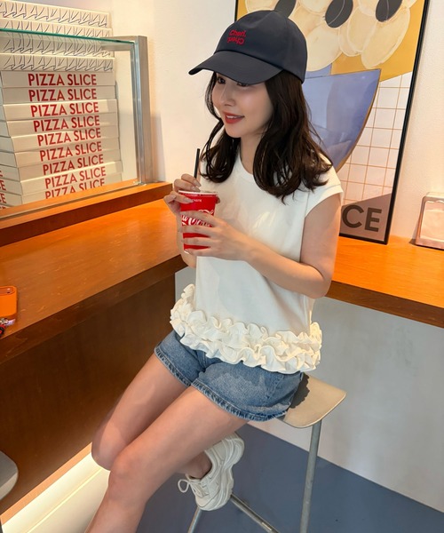 CHERI since1985(シェリ)の「ホイップフリルノースリーブトップス(Tシャツ/カットソー・レディース・ブラック/オフホワイト/チャコール・FREE)」の16枚目の写真