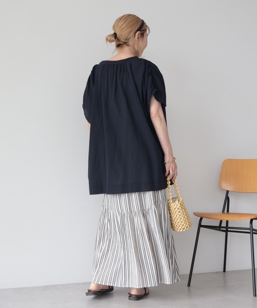AMERICAN HOLIC(アメリカンホリック)の「【UVカット】フレンチスリーブスキッパーシャツブラウス(シャツ/ブラウス・レディース・アイボリー/ダークネイビー/ブラウン/カーキ・L/M)」の9枚目の写真