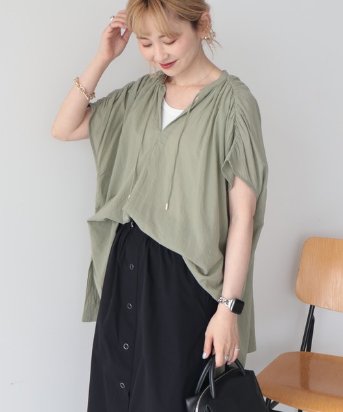 AMERICAN HOLIC(アメリカンホリック)の「【UVカット】フレンチスリーブスキッパーシャツブラウス(シャツ/ブラウス・レディース・アイボリー/ダークネイビー/ブラウン/カーキ・L/M)」の16枚目の写真