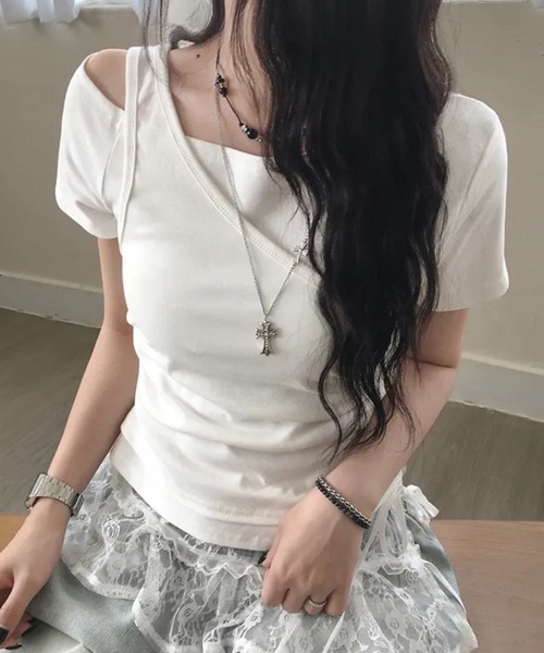 MEMECLE（メメクル）の「【 MEMECLE / メメクル 】Y2Kアシンメトリーレイヤードカットソー（Tシャツ/カットソー・レディース・グレー・FREE）」の12枚目の写真
