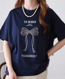 BRODIAEA リボンプリント半袖Tシャツ