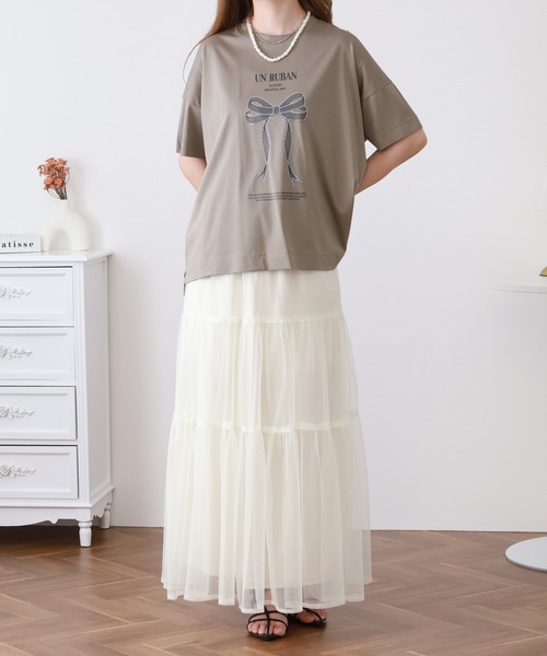 BRODIAEA(ブローディア)の「BRODIAEA リボンプリント半袖Tシャツ(Tシャツ/カットソー・レディース・ネイビー/コーラル/グレイッシュベージュ/オフホワイト・40)」の21枚目の写真