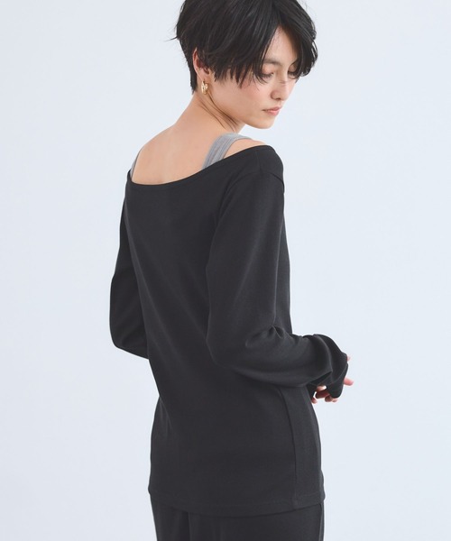 BARNYARDSTORM（バンヤードストーム）の「BARNYARDSTORM / ストレッチリブ2WAYプルオーバー＜セットアップ対応＞（Tシャツ/カットソー・レディース・ベージュ/ブラック・FREE）」の16枚目の写真