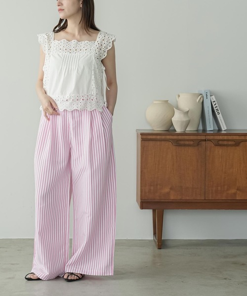 mili an deni(ミリアンデニ)の「ウェストレースストライプワイドパンツ(その他パンツ・レディース・ブルー/ピンク・M)」の17枚目の写真