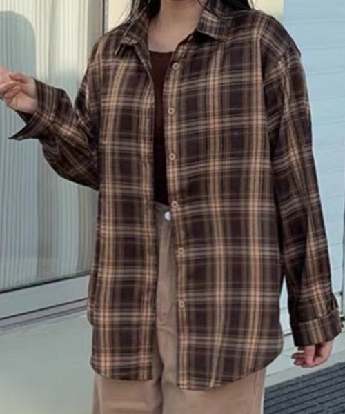 NANEA(ナネア)の「チェック柄レギュラーシャツ(シャツ/ブラウス・レディース・ネイビー/ブラウン・MEDIUM)」の14枚目の写真