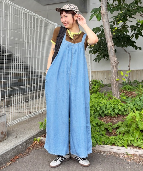 セール非対応ロデオクラウンズひみつ新製品セット Thickness DENIMギャザーサロペット（つなぎ/オールインワン）｜RODEO