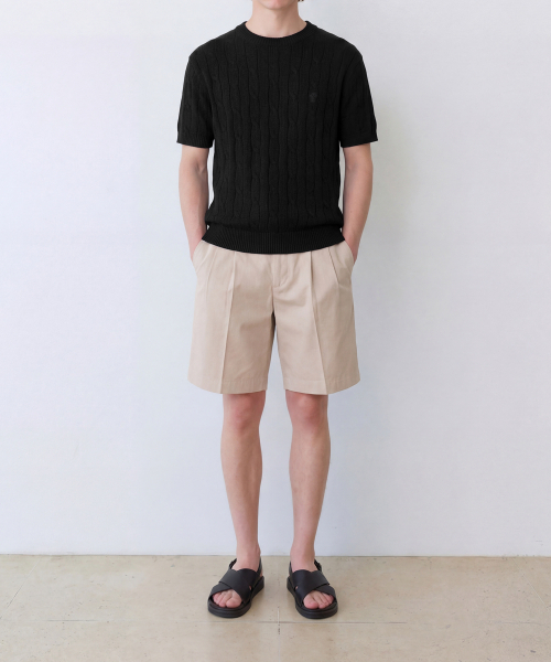 EDINBURGH CLUB（エディンバラクラブ）の「HIGH-TWIST LINEN CABLE S/S KNIT (BLACK)（ニット/セーター・メンズ・ブラック・SMALL/MEDIUM/LARGE/X-LARGE）」の2枚目の写真