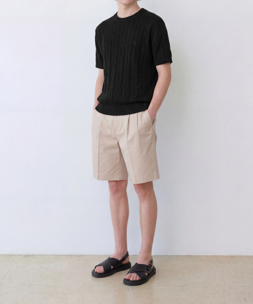 EDINBURGH CLUB（エディンバラクラブ）の「HIGH-TWIST LINEN CABLE S/S KNIT (BLACK)（ニット/セーター・メンズ・ブラック・SMALL/MEDIUM/LARGE/X-LARGE）」の3枚目の写真
