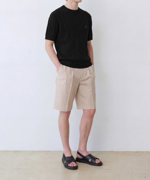 EDINBURGH CLUB（エディンバラクラブ）の「HIGH-TWIST LINEN CABLE S/S KNIT (BLACK)（ニット/セーター・メンズ・ブラック・SMALL/MEDIUM/LARGE/X-LARGE）」の4枚目の写真