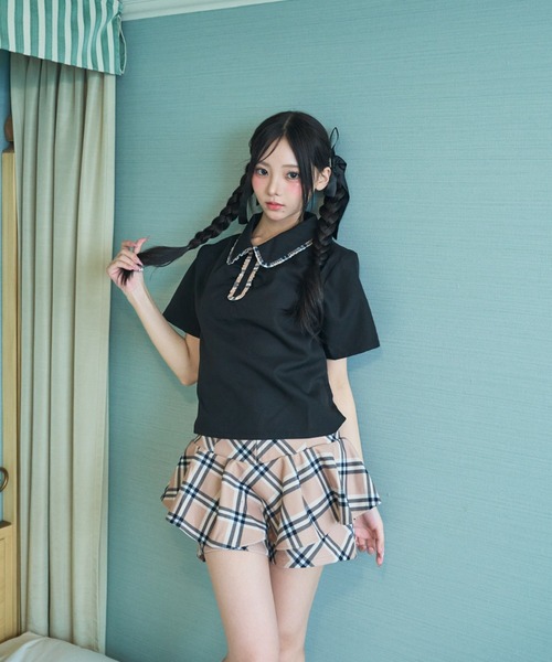Lovilyn(ラヴィリン)の「チェックフリルポロブラウス(シャツ/ブラウス・レディース・ブラック/ホワイト・FREE)」の15枚目の写真