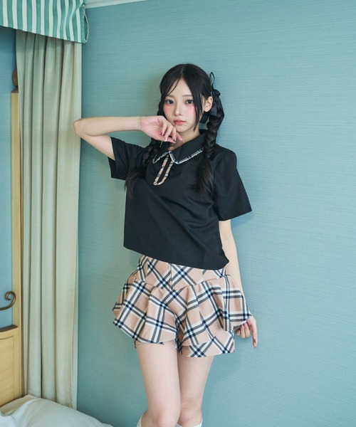 Lovilyn(ラヴィリン)の「チェックフリルポロブラウス(シャツ/ブラウス・レディース・ブラック/ホワイト・FREE)」の19枚目の写真