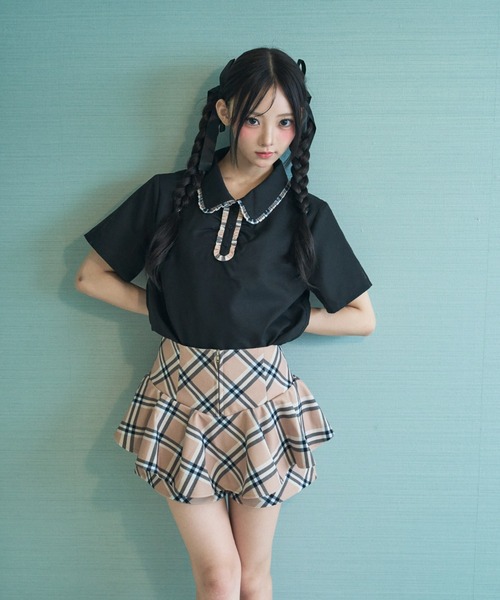 Lovilyn(ラヴィリン)の「チェックフリルポロブラウス(シャツ/ブラウス・レディース・ブラック/ホワイト・FREE)」の12枚目の写真