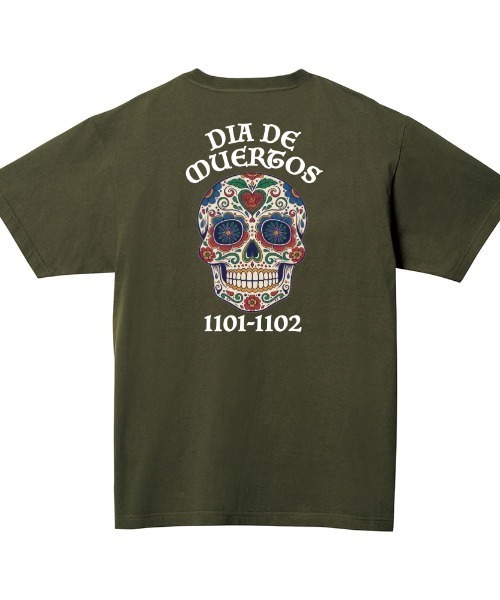 Ol' Basics(オールベーシックス)の「Ol' Basics(オール・ベーシックス) 半袖Tシャツ 死者の日 ドクロ 骸骨 バックプリント ポケットTシャツ 半袖 トップス カットソー アメカジ カジュアル メンズ レディース ユニセックス(Tシャツ/カットソー・メンズ・ヘザーグレー/アーミー/ブラック/ホワイト・M/L/XL)」の4枚目の写真