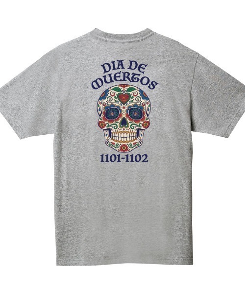 Ol' Basics(オールベーシックス)の「Ol' Basics(オール・ベーシックス) 半袖Tシャツ 死者の日 ドクロ 骸骨 バックプリント ポケットTシャツ 半袖 トップス カットソー アメカジ カジュアル メンズ レディース ユニセックス(Tシャツ/カットソー・メンズ・ヘザーグレー/アーミー/ブラック/ホワイト・M/L/XL)」の3枚目の写真