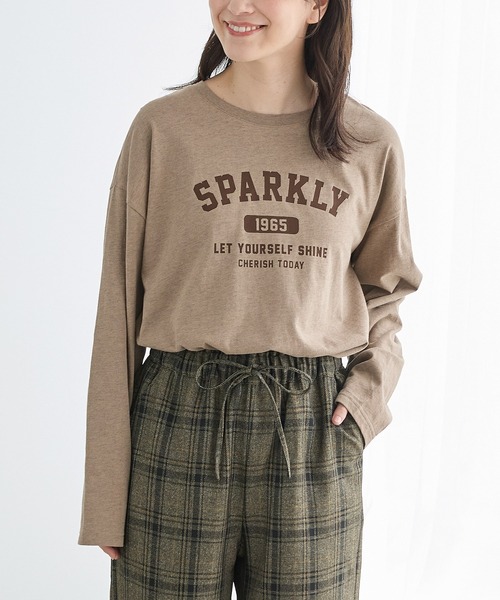 Honeys(ハニーズ)の「ロゴプリントゆるTシャツ(Tシャツ/カットソー・レディース・ブラウン系その他2/ブラック/オートミール/ボルドー/杢グレー・L/M/S)」の4枚目の写真
