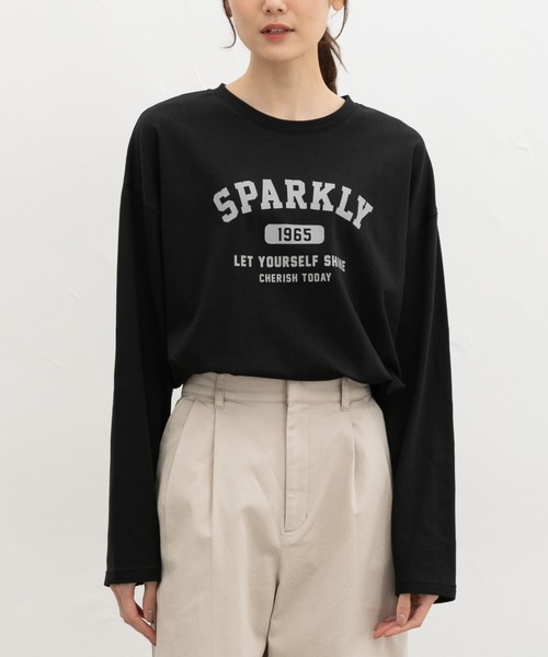Honeys(ハニーズ)の「ロゴプリントゆるTシャツ(Tシャツ/カットソー・レディース・ブラウン系その他2/ブラック/オートミール/ボルドー/杢グレー・L/M/S)」の2枚目の写真