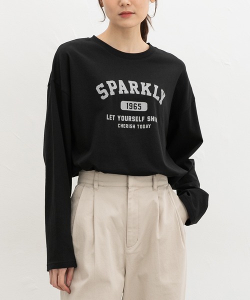 Honeys(ハニーズ)の「ロゴプリントゆるTシャツ(Tシャツ/カットソー・レディース・ブラウン系その他2/ブラック/オートミール/ボルドー/杢グレー・L/M/S)」の9枚目の写真