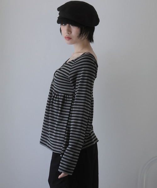 Ulysses（ユリシス）の「ボーダーリボンオフショルカットソー（Tシャツ/カットソー・レディース・ブラック/ホワイト・F）」の9枚目の写真