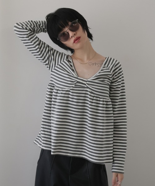 Ulysses（ユリシス）の「ボーダーリボンオフショルカットソー（Tシャツ/カットソー・レディース・ブラック/ホワイト・F）」の19枚目の写真