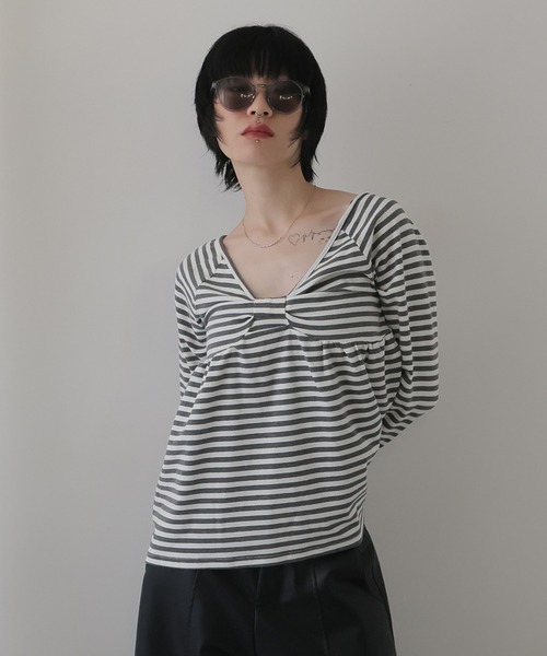 Ulysses（ユリシス）の「ボーダーリボンオフショルカットソー（Tシャツ/カットソー・レディース・ブラック/ホワイト・F）」の20枚目の写真