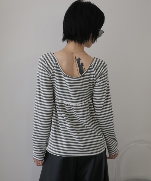 Ulysses（ユリシス）の「ボーダーリボンオフショルカットソー（Tシャツ/カットソー・レディース・ブラック/ホワイト・F）」の22枚目の写真
