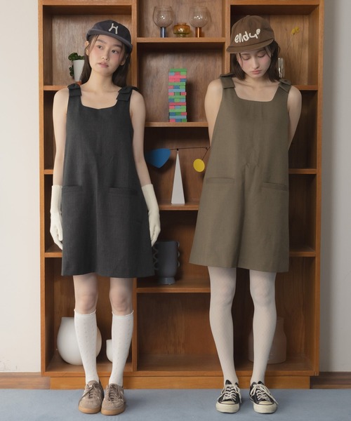 HEILIS(ヘイリス)の「【Original】肩リボンミニワンピース / 無地 ドット ミニ丈ワンピース ミディ丈 リボンワンピース 肩リボン ノースリーブワンピース ジャンパースカート レイヤード Aライン オケージョン 結婚式 二次会 お呼ばれ レイヤード 秋服 冬服 春服 フェミニン ガーリー 韓国 ブラック ブラウン グレー(ワンピース・レディース・ブラック系その他/グレー系その他/ブラウン/ブラック・FREE)」の5枚目の写真
