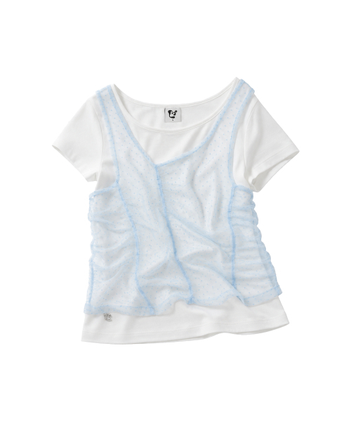 LMR（エルエムアール）の「ツーウェイレースシャーリングレイヤード半袖Tシャツ IVORY / SKY BLUE（Tシャツ/カットソー・レディース・スカイブルー・FREE）」の9枚目の写真