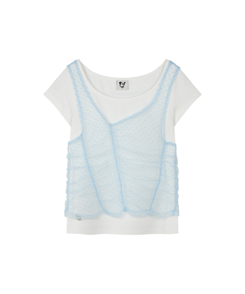 LMR（エルエムアール）の「ツーウェイレースシャーリングレイヤード半袖Tシャツ IVORY / SKY BLUE（Tシャツ/カットソー・レディース・スカイブルー・FREE）」の12枚目の写真