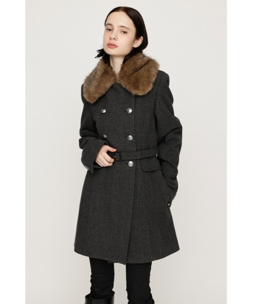 SLY(スライ)の「【AW PRE ORDER 第2弾】DOUBLE BUTTON FUR MIDI COAT ダブルボタンファーミディコート 冬服(ステンカラーコート・レディース・杢グレー/ブラック/キャメル/アイボリー・FREE)」の3枚目の写真