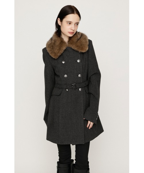 SLY(スライ)の「【AW PRE ORDER 第2弾】DOUBLE BUTTON FUR MIDI COAT ダブルボタンファーミディコート 冬服(ステンカラーコート・レディース・杢グレー/ブラック/キャメル/アイボリー・FREE)」の6枚目の写真