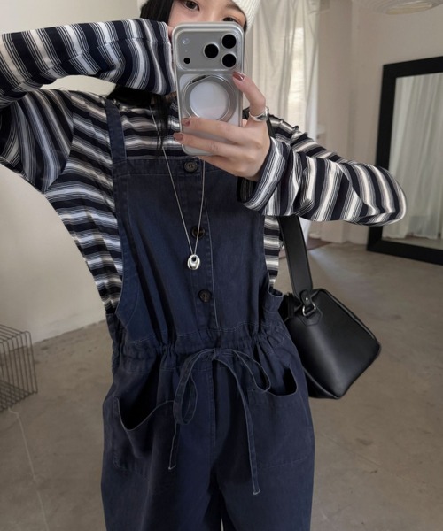 CHUN CHUN NOTES(チュンチュンノーツ)の「26AW/ウエストドロスト デニムサロペット(サロペット/オーバーオール・レディース・グレー/ネイビー・M)」の10枚目の写真