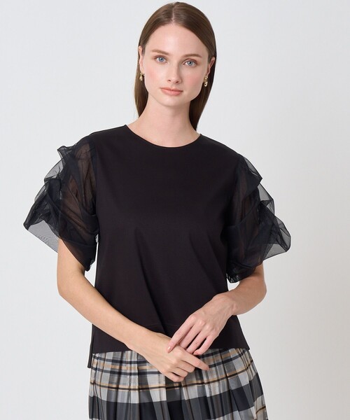 ANAYI(アナイ)の「スムースシアータックスリーブプルオーバー(Tシャツ/カットソー・レディース・ブラック/ホワイト・38)」の2枚目の写真