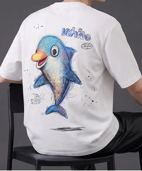 revertical(リバーティカル)の「ドルフィン アートグラフィック半袖Tシャツ(Tシャツ/カットソー・メンズ・ホワイト/ブラック/サックスブルー・MEDIUM/LARGE)」の1枚目の写真
