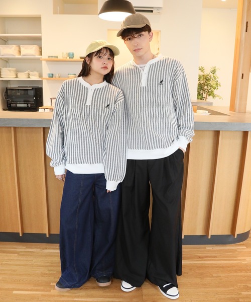 KANGOL(カンゴール)の「【KANGOL/カンゴール】別注 ロゴ刺繍 モールジャガード ニットソー ヘンリーネックカットソー(ニット/セーター・メンズ・ホワイト/ブラック/チャコールグレー・XL/L/M)」の5枚目の写真