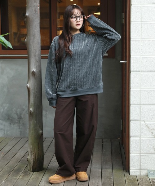 KANGOL(カンゴール)の「【KANGOL/カンゴール】別注 ロゴ刺繍 モールジャガード ニットソー ヘンリーネックカットソー(ニット/セーター・メンズ・ホワイト/ブラック/チャコールグレー・XL/L/M)」の9枚目の写真